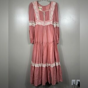 Vintage Gunne Sax by Jessica McClintock Prairie Boho Dress Pink Size 2